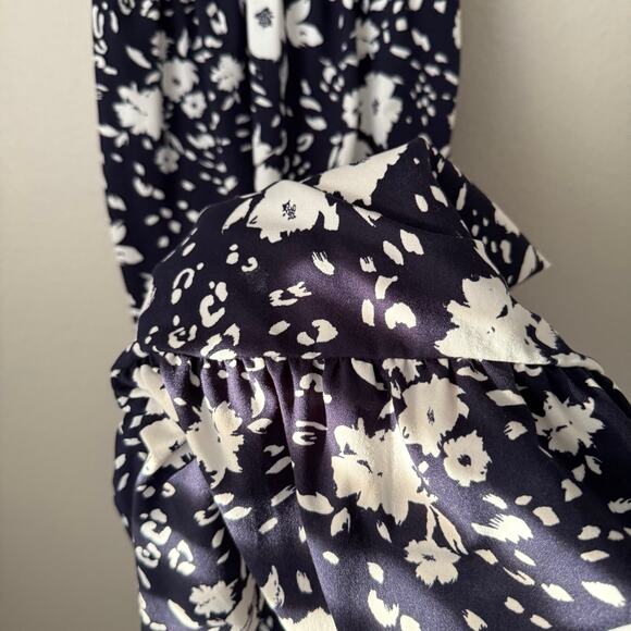 French Grey Womens Blue White Midi Dress Trumpet Flowy Elegant Strap Size Medium - Picture 6 of 11